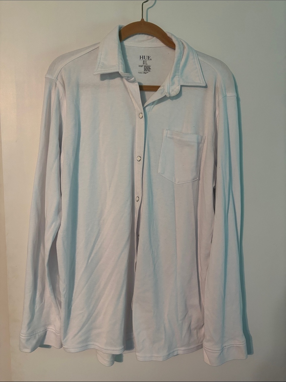 HUE White Casual Button-Down Shirt with Chest Pocket